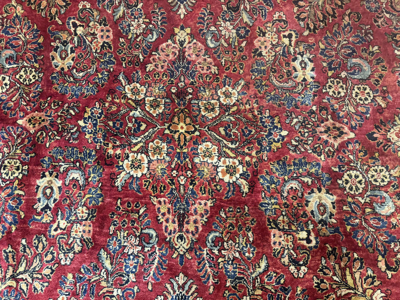 Persian Sarouk Rug 10x18, Palace Size Antique Persian Carpet, Wool, Red, Floral, Handmade Traditional Persian Rug, Extra Large Rug by Jewel Rugs