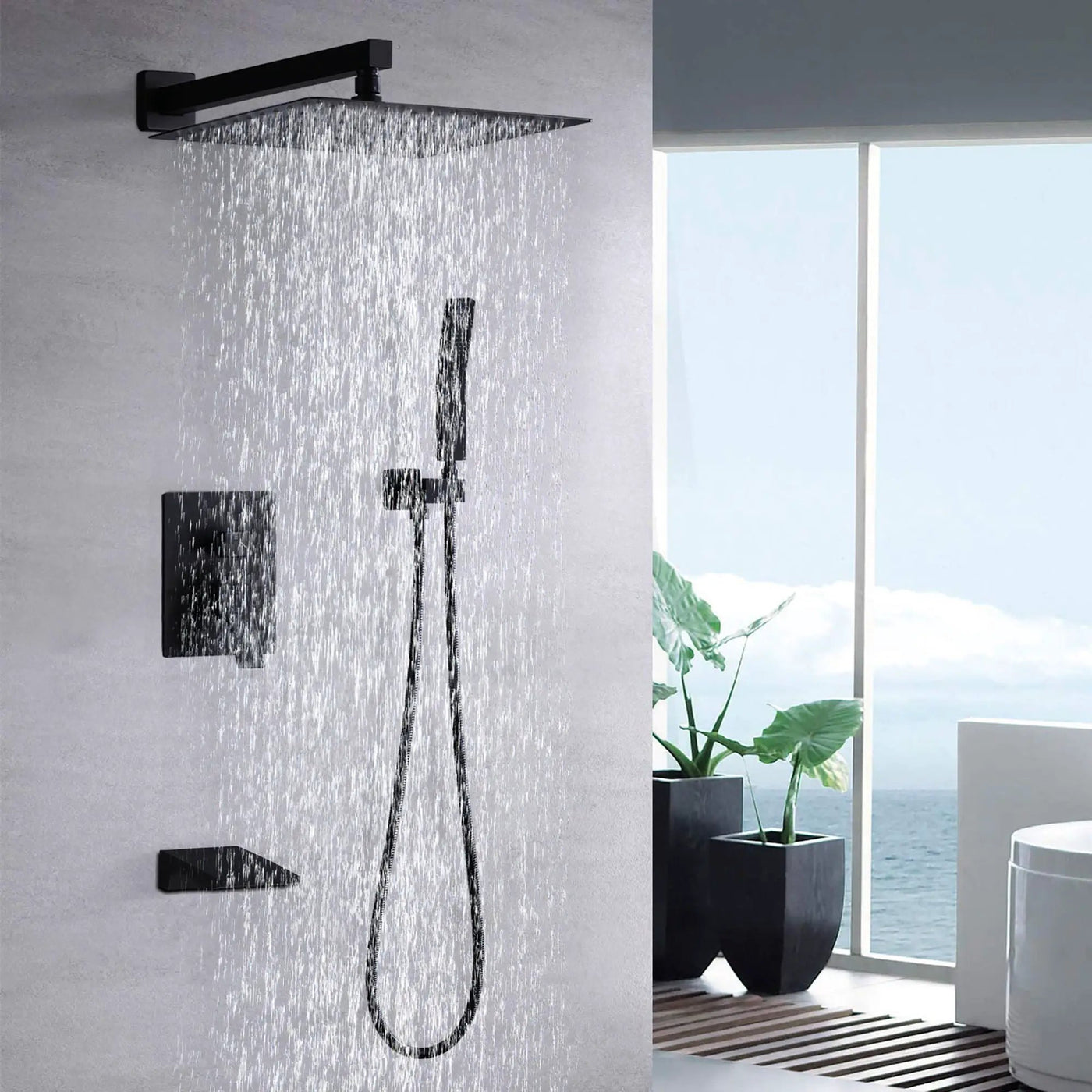 Modern 10" Wall Mounted Rainfall Shower Head System by HouseOfZazla