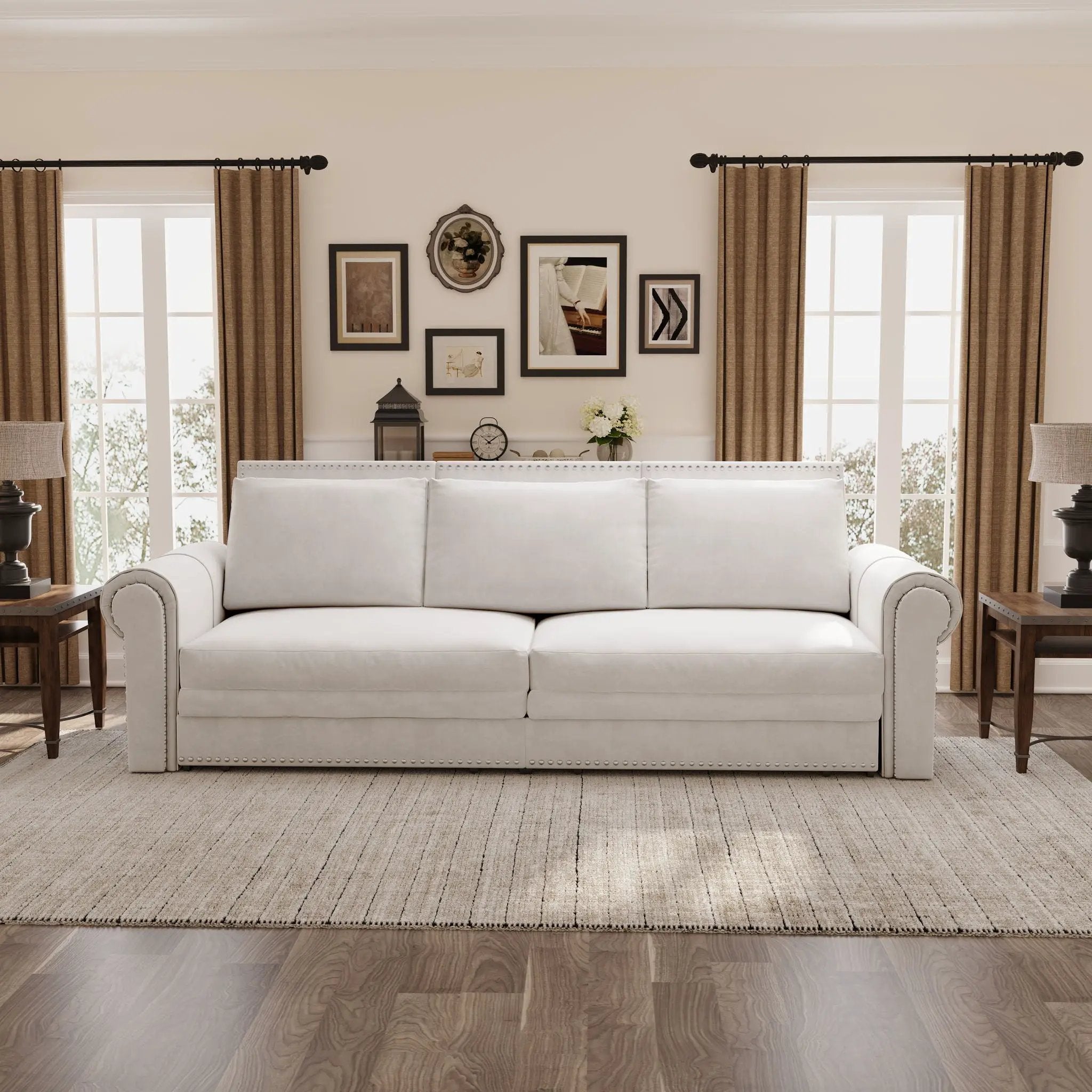 3 In 1 Convertible Sleeper Sofa With Nailhead Trim & Rolled Arm by HouseOfZazla