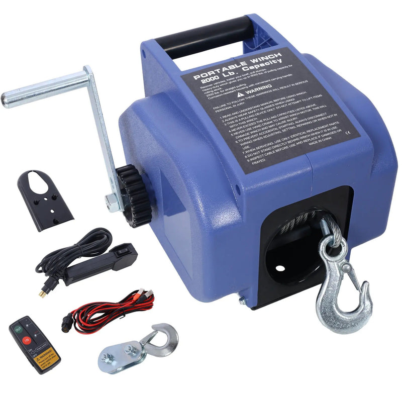 Reversible Electric 12V Trailer Winch For Boats Up To 5000 Lbs, Galvanized Wire Rope Casing - Blue by HouseOfZazla