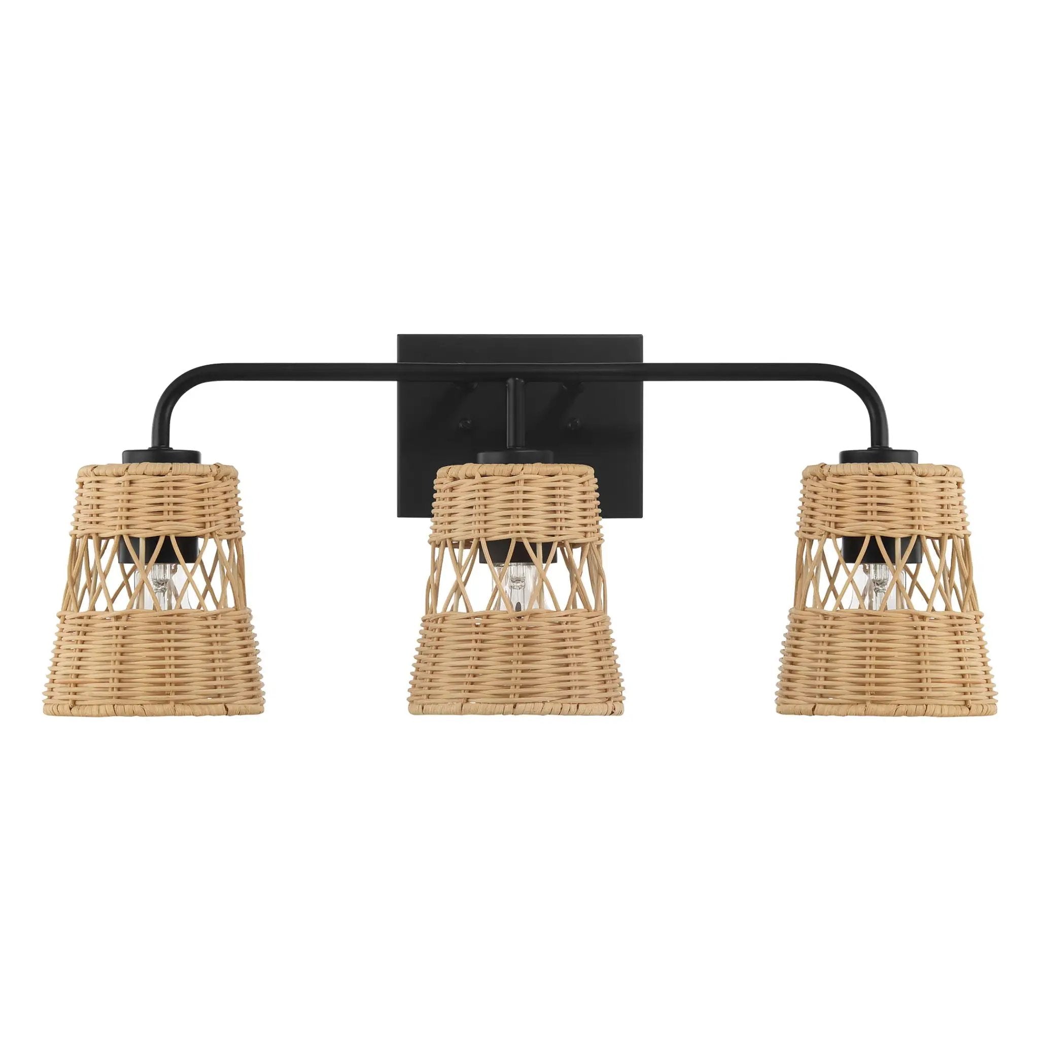 Moonlit - 3 Lights Wall Sconce With Shade, Bathroom Lighting Fixtures Over Mirror - Black / Rattan by HouseOfZazla