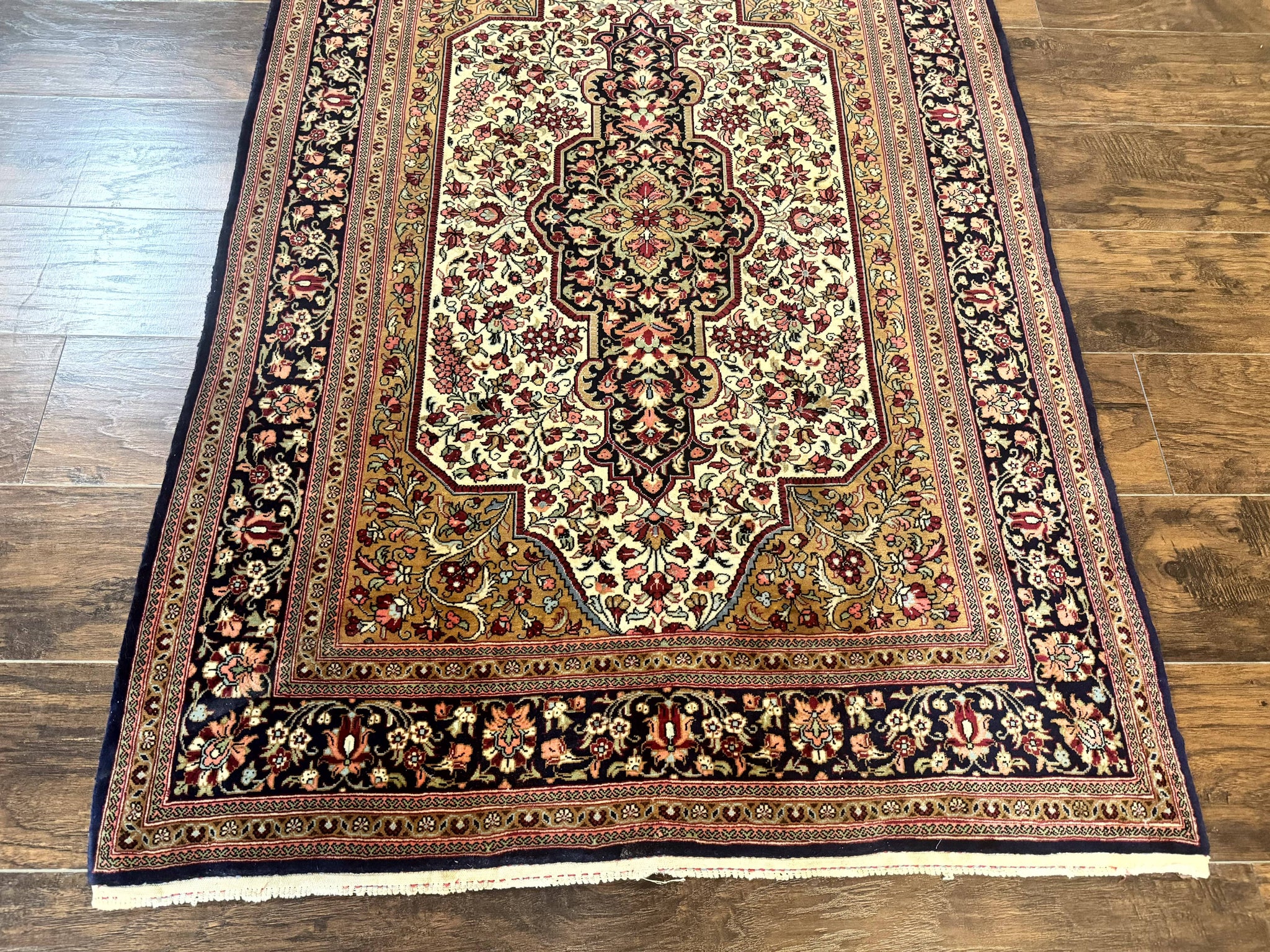 Persian Qum Rug 3.6 x 5, Kork Wool, Very Finely Hand Knotted 325 KPSI, Rare, Semi Antique by Jewel Rugs