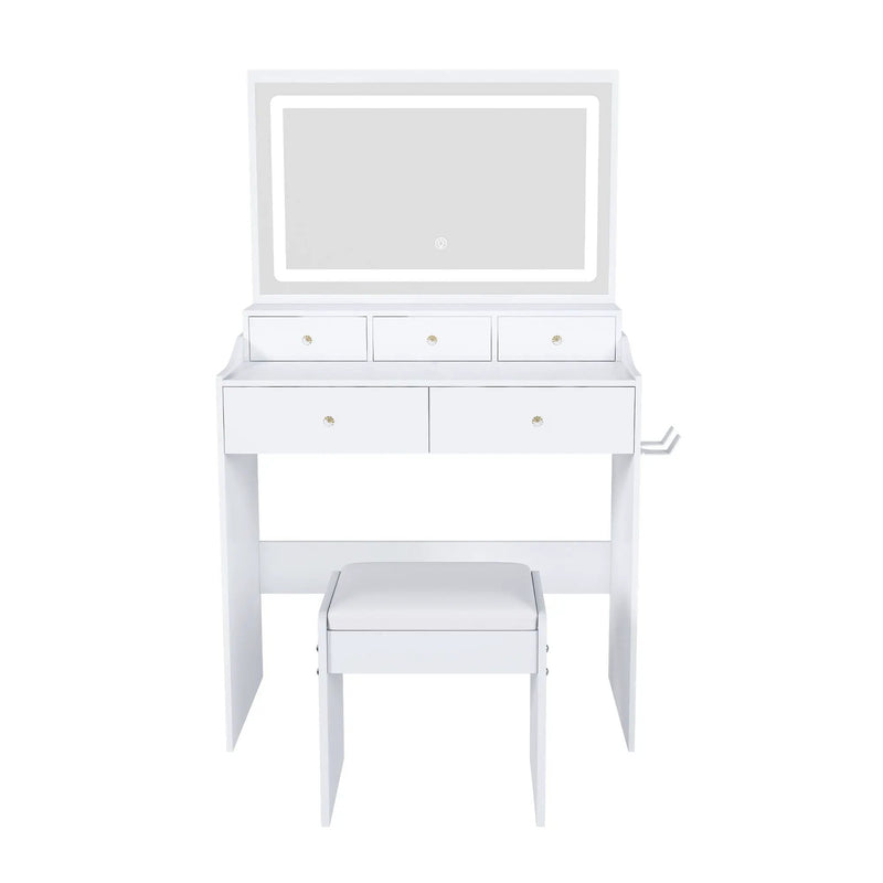 Modern Makeup Vanity Set With Power Outlet, Hair Dryer Holder, And Adjustable Lighting by Unique Piece Furniture