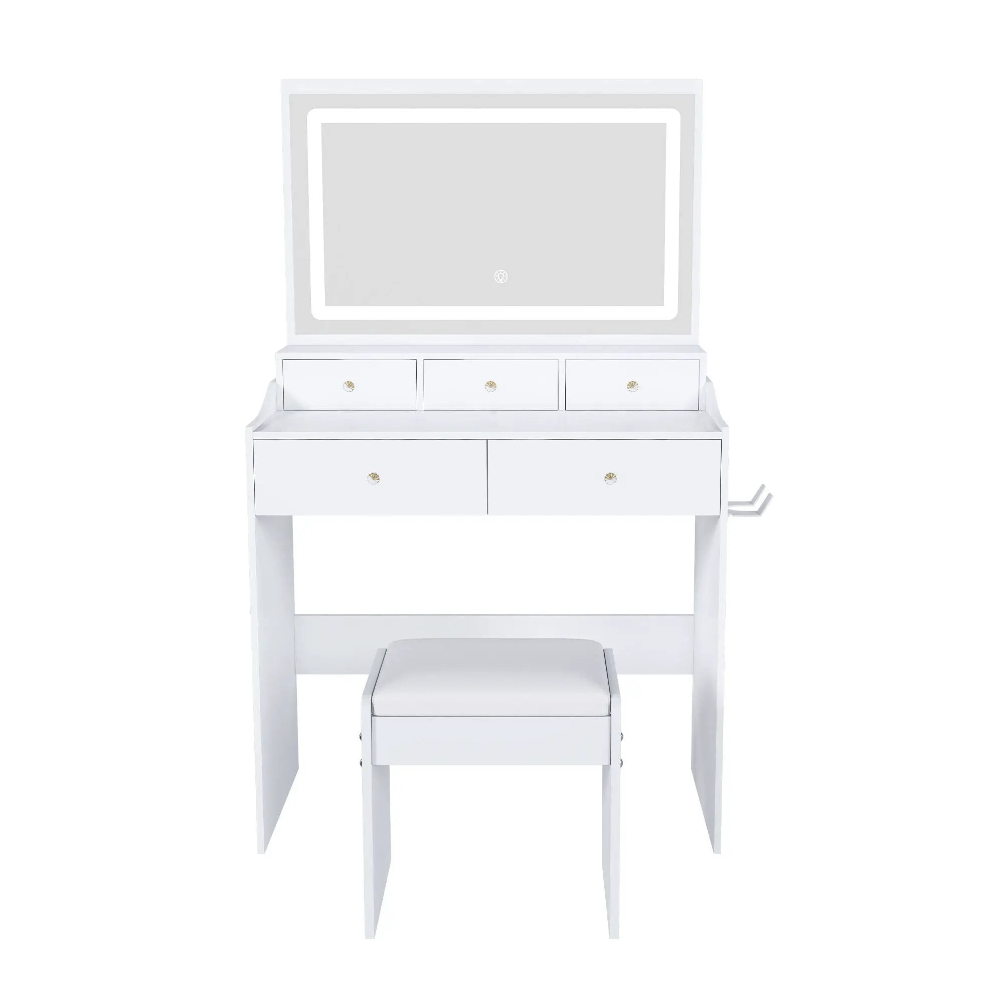 Modern Makeup Vanity Set With Power Outlet, Hair Dryer Holder, And Adjustable Lighting by HouseOfZazla