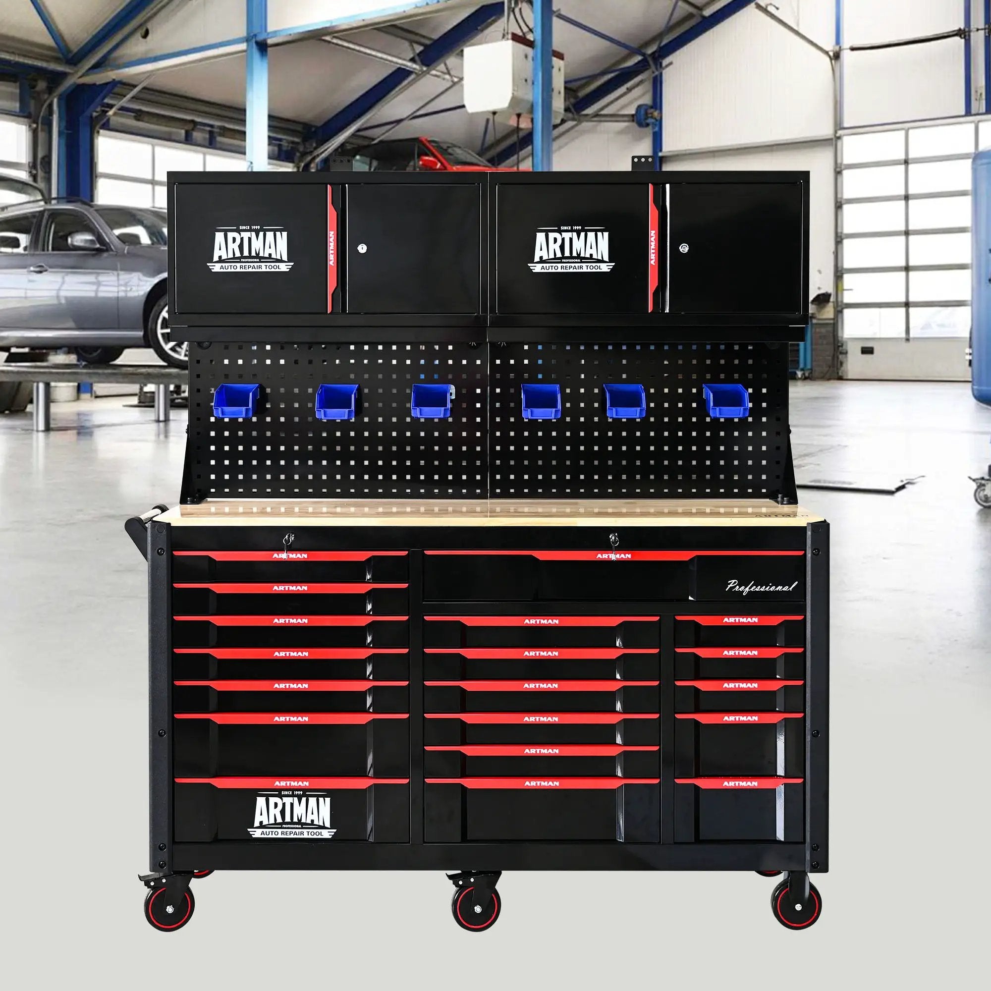 Heavy Duty Tool Cart With 19 Drawers, Tools Not Included, Mobile Storage For Workshop Or Laboratory - Black / Red by HouseOfZazla