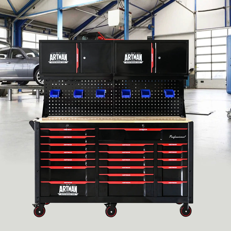 Heavy Duty Tool Cart With 19 Drawers, Tools Not Included, Mobile Storage For Workshop Or Laboratory - Black / Red by HouseOfZazla