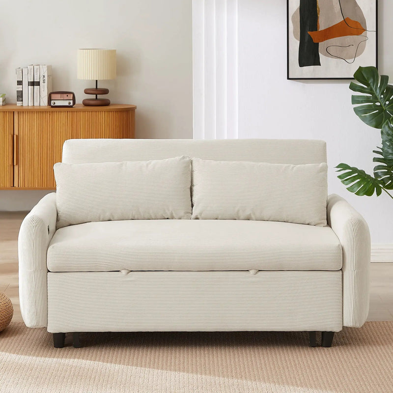 Pull-Out 2 Seat Modern Sleeper Sofa With 2 Throw Pillows And USB Ports by HouseOfZazla