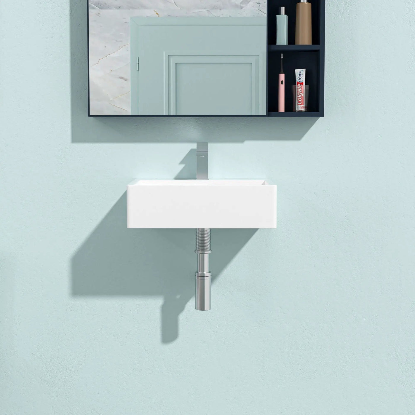 Modern Ceramic Rectangular Wall Mounted Bathroom Sink With Faucet Hole & Overflow by HouseOfZazla