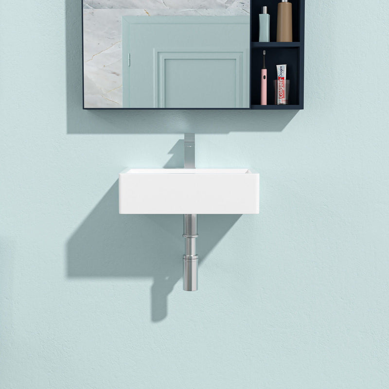 Modern Ceramic Rectangular Wall Mounted Bathroom Sink With Faucet Hole & Overflow by HouseOfZazla