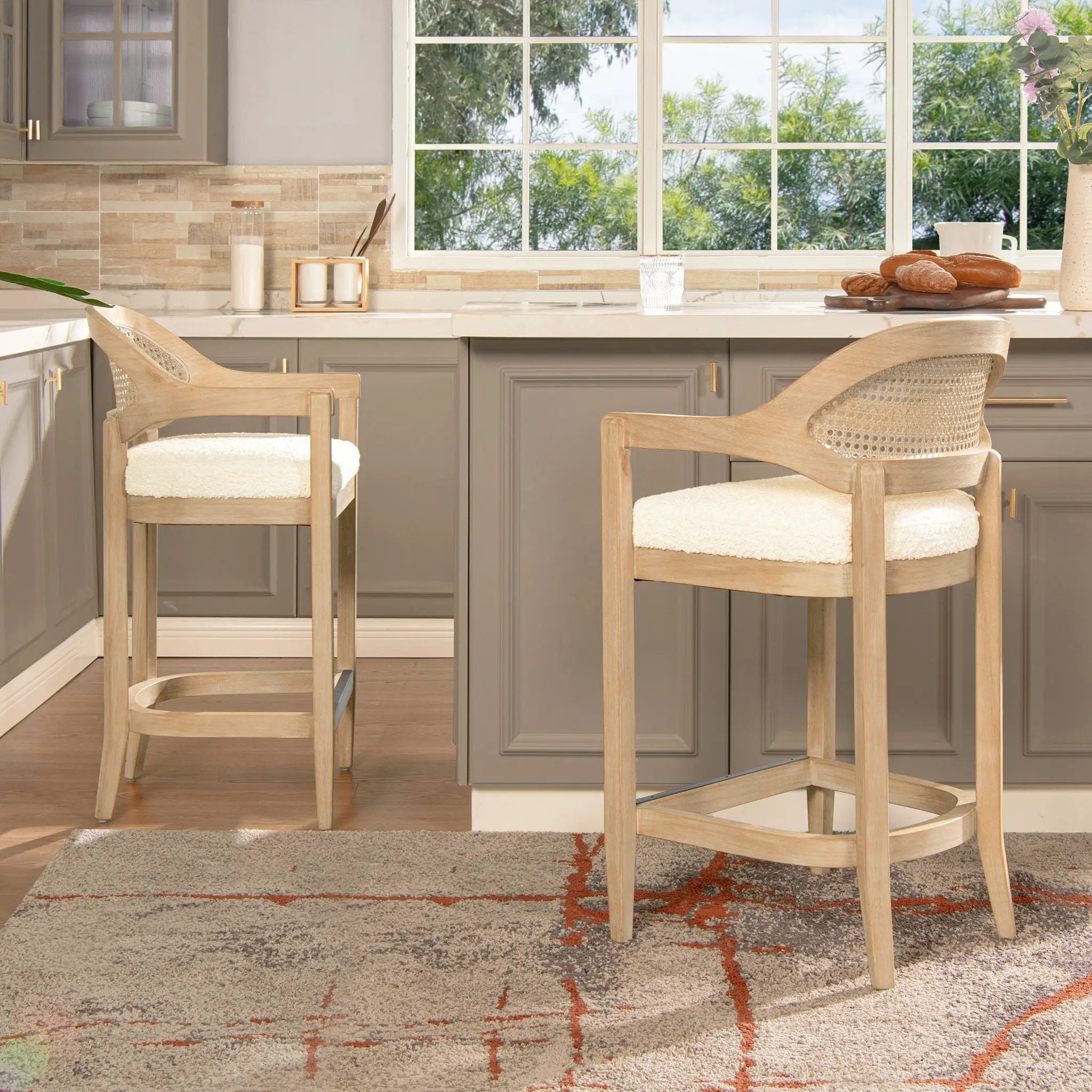 Americana - Mid-Century Modern Cane Back Counter Stool by Unique Piece Furniture
