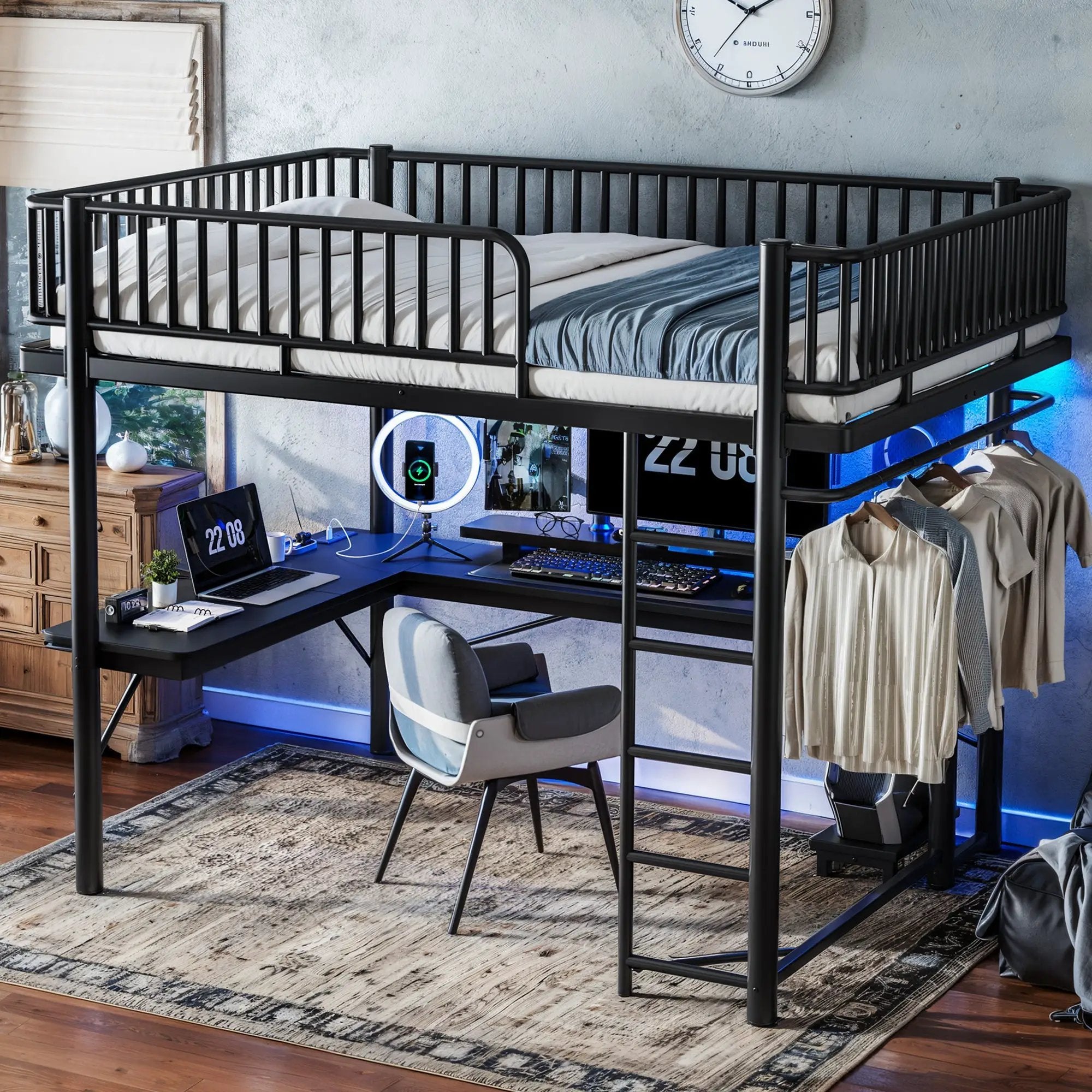 Queen Loft Bed with L-Shaped Desk by HouseOfZazla