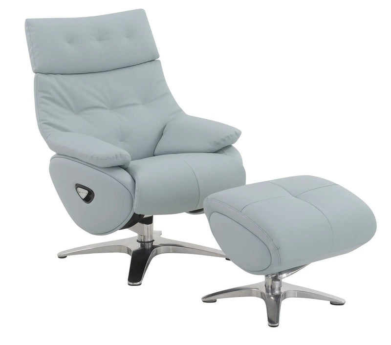 Janella - Top Grain Leather Accent Chair With Swivel & Ottoman - Baby Blue by Unique Piece Furniture