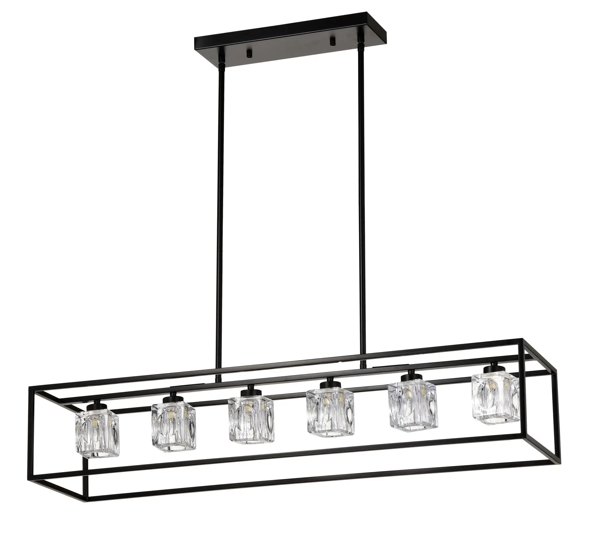 6 Light Farmhouse Chandelier, Modern Industrial Linear Rectangular Crystal Pendant Light Cage Chandelier For Dining Room, Kitchen Island, Bar, Long Table, G9*6 Bulbs Included - Matte Black by HouseOfZazla