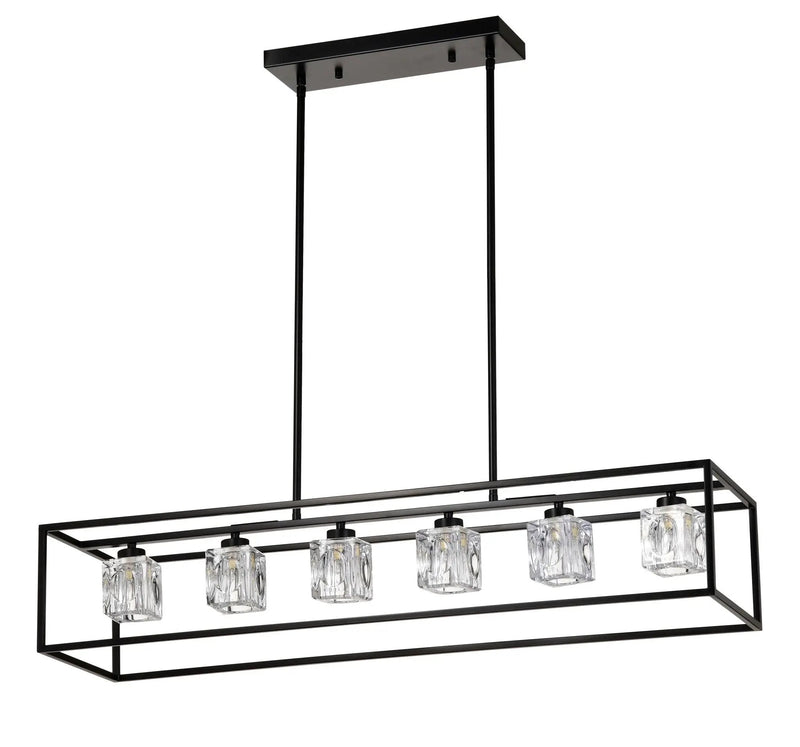 6 Light Farmhouse Chandelier, Modern Industrial Linear Rectangular Crystal Pendant Light Cage Chandelier For Dining Room, Kitchen Island, Bar, Long Table, G9*6 Bulbs Included - Matte Black by HouseOfZazla