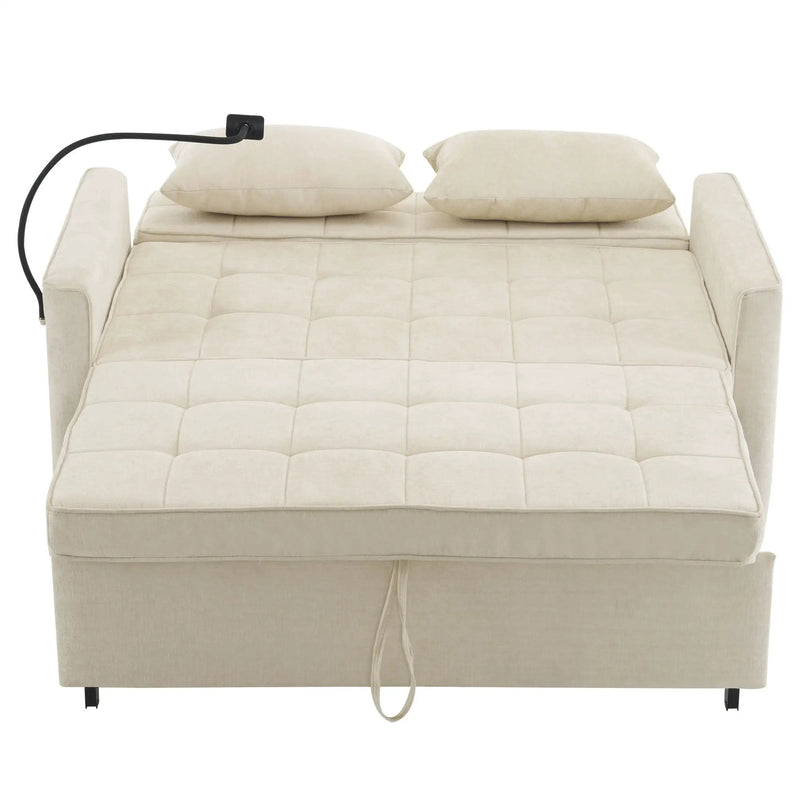 Pull-Out Sleeper Sofa With Reversible Backrest Cushion, Side Pockets, 2 USB Ports And A Phone Holder For Living Room by HouseOfZazla