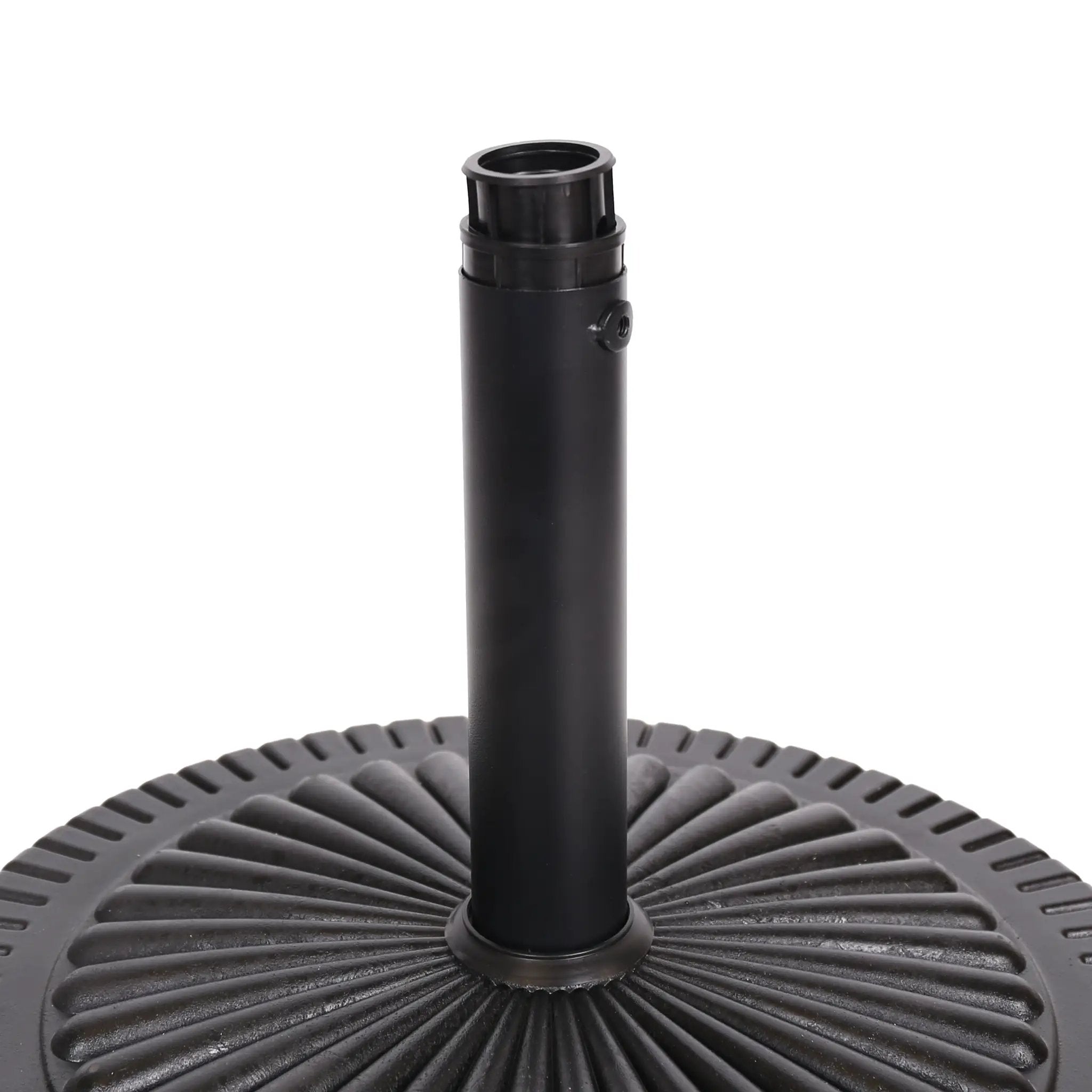 Black Rock Resin Outdoor Umbrella Base with Steel Support in Black Finish by HouseOfZazla