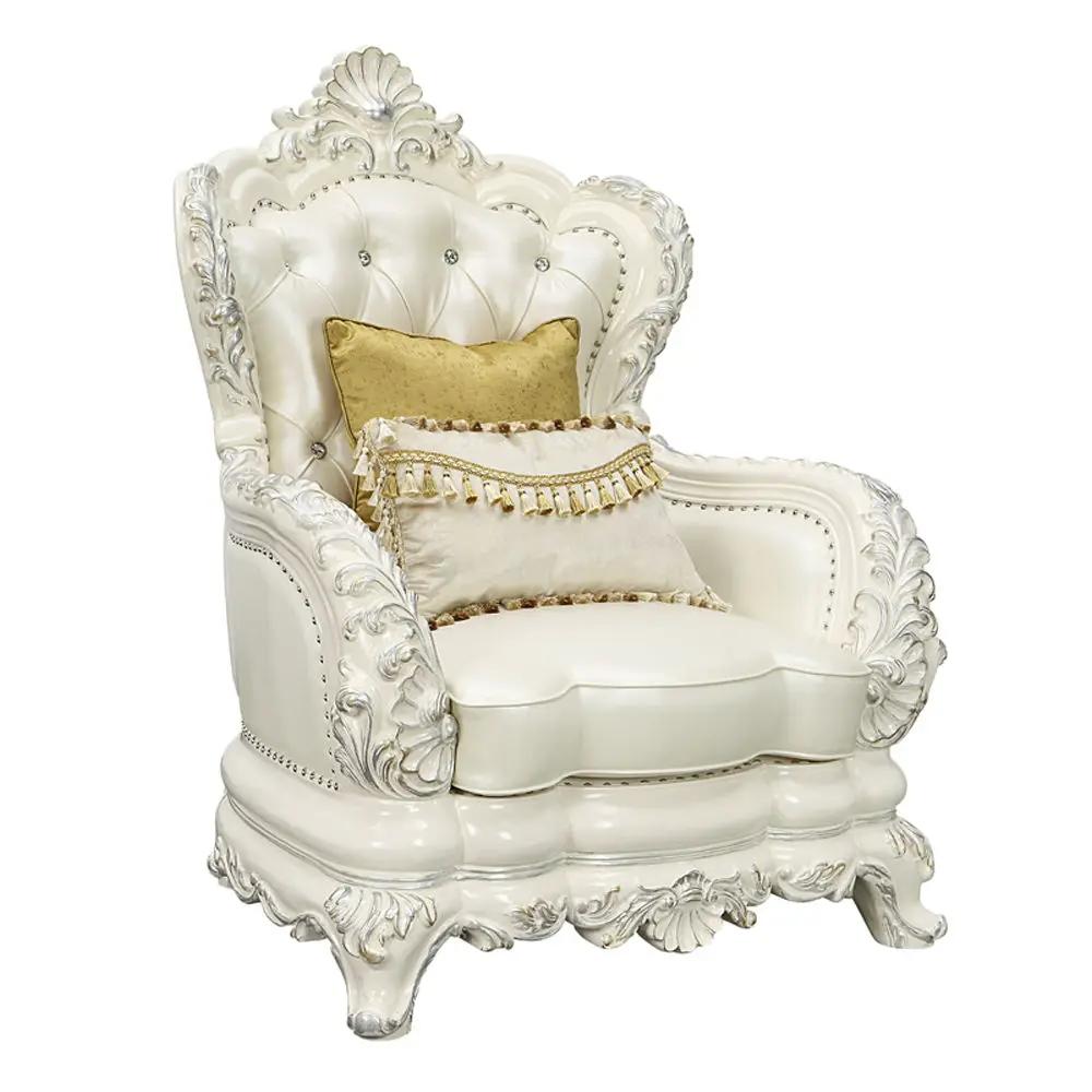 Adara - Chair With 2 Pillows - Pearl White Synthetic Leather & Antique White by Unique Piece Furniture