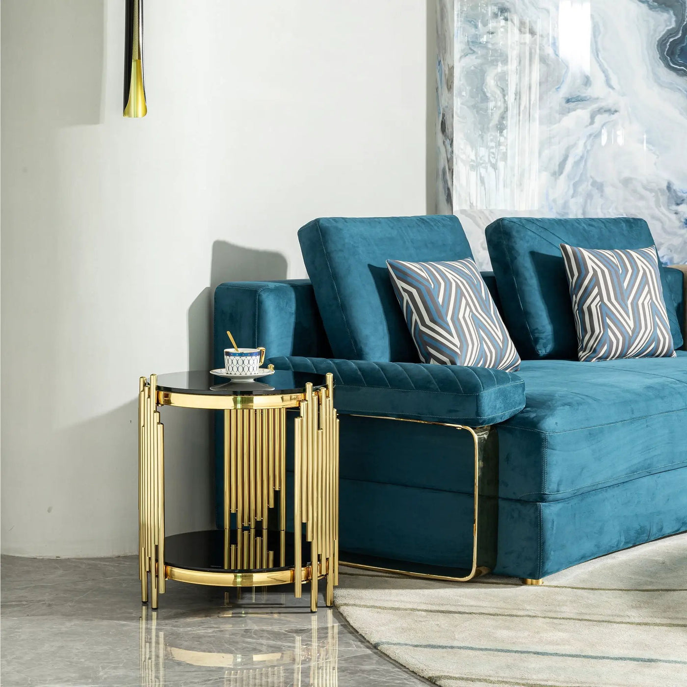 Elegant Round Table With Double Layer Tempered Glass Top And Stainless Steel Frame For Living Room by HouseOfZazla