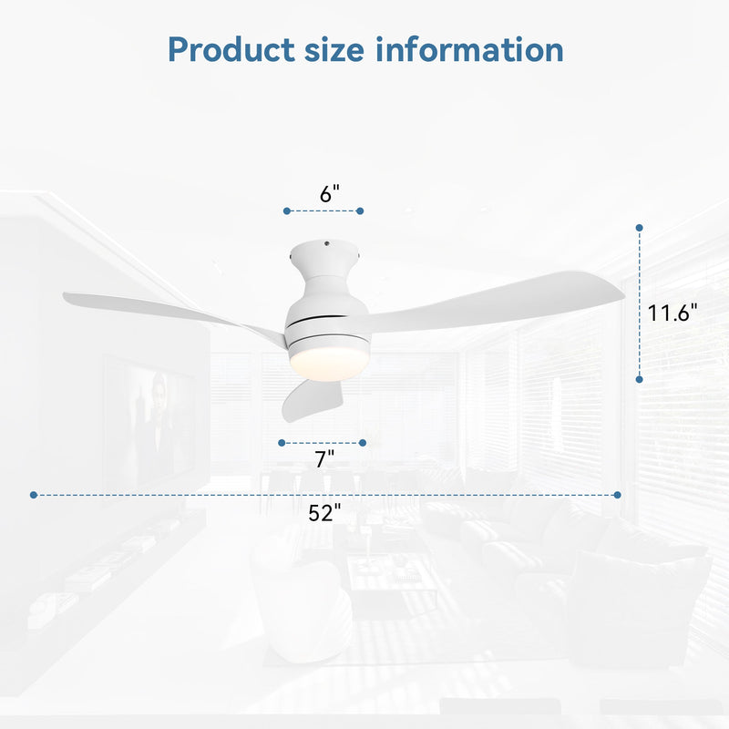52" Low Profile Ceiling Fan with Lights, Quiet Reversible DC Motor, Dimmable LED by HouseOfZazla