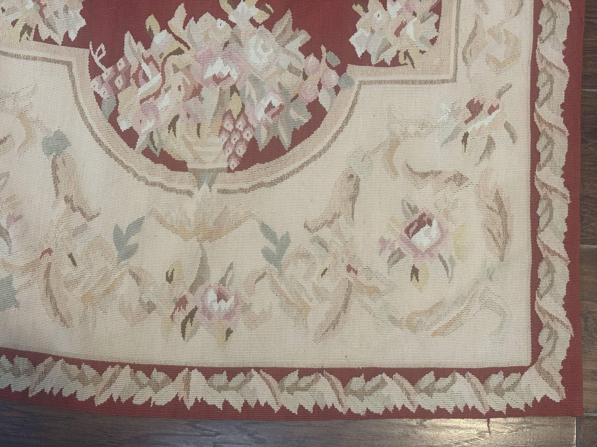 Aubusson Runner Rug 3x10, European Design, Red and Beige, Elegant, Handmade Wool Rug by Jewel Rugs