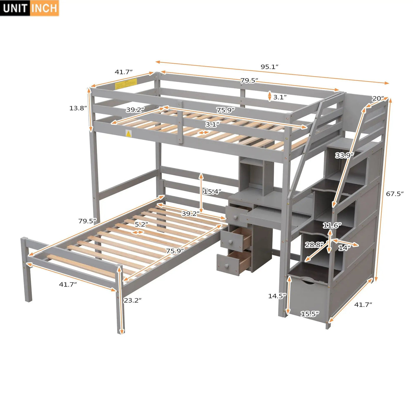 Loft Bed With Stand Alone Bed, Storage Staircase, Desk, Shelves, And Drawers by HouseOfZazla