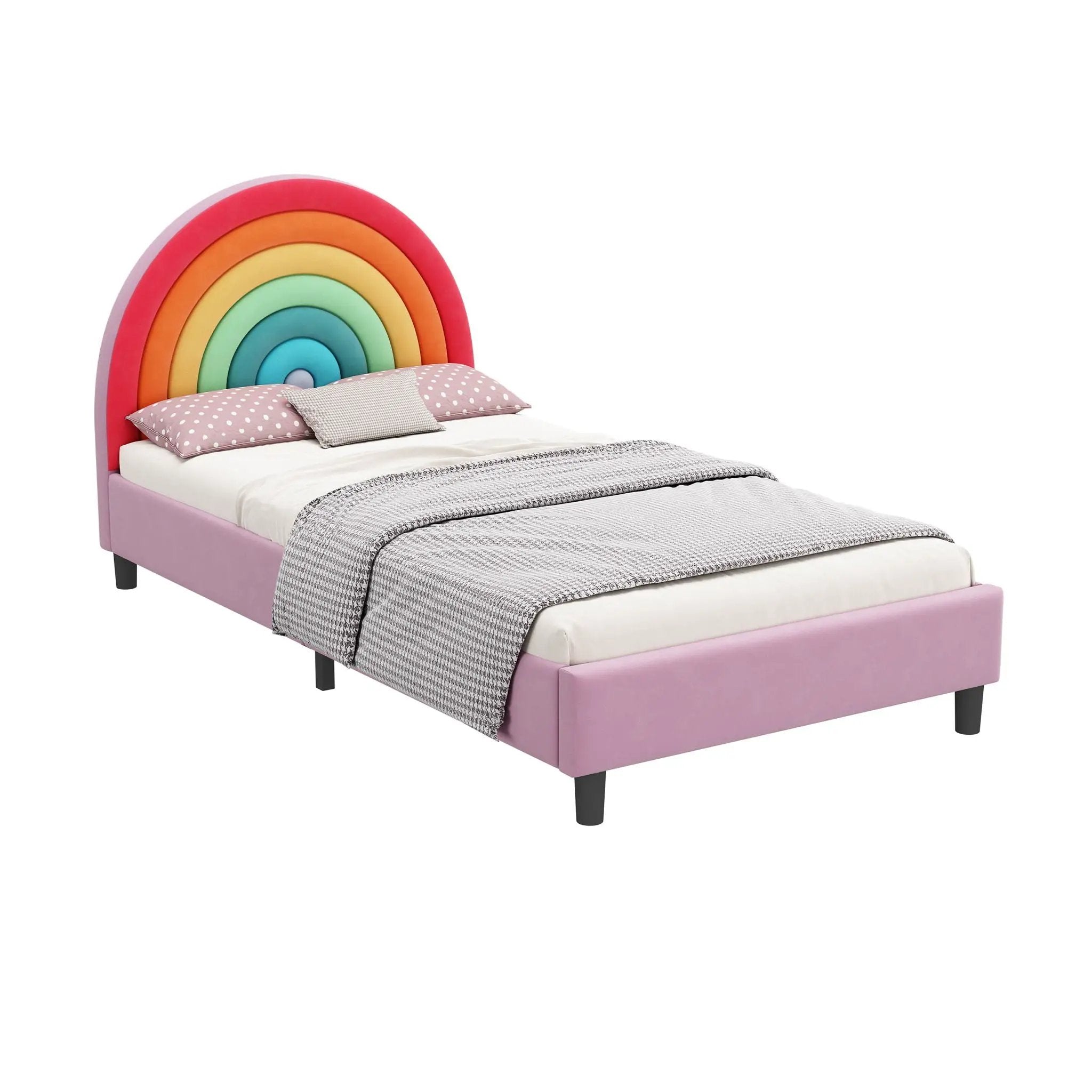 Rainbow Design Upholstered Twin Platform Bed Cute Style Princess Bed For Boys & Girls, Teens - Colorful / Pink by Unique Piece Furniture