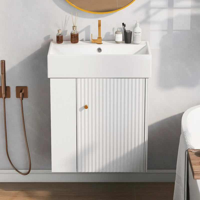 Modern Floating Bathroom Vanity With Ceramic Basin Perfect For Small Bathrooms by HouseOfZazla