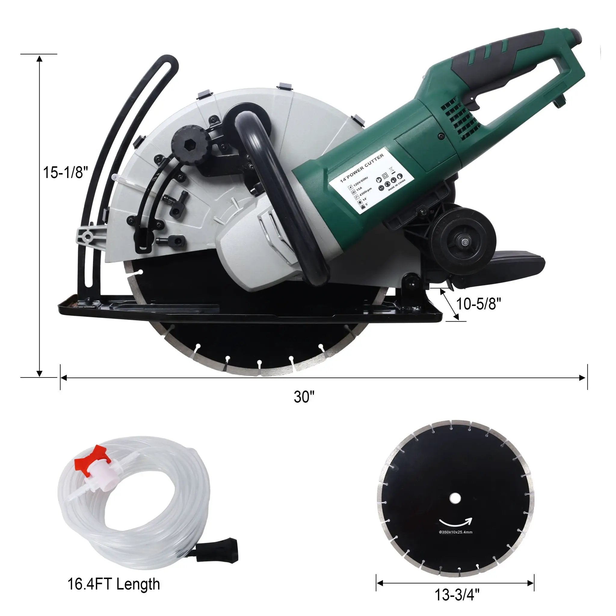 Portable Electric Corded Circular Concrete Saw 14" Wet / Dry Cutter 2600W Green Steel With Water Line & Guide Roller - Green by HouseOfZazla