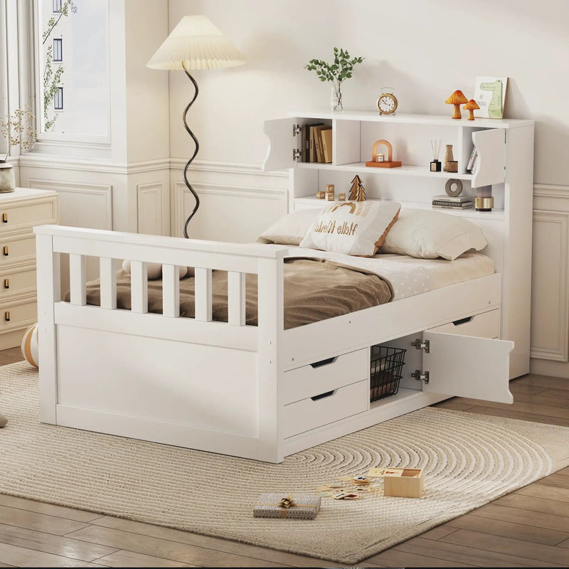 Captain Platform Bed Frame With Storage Bookcases, Shelves, And 4 Drawers by Unique Piece Furniture