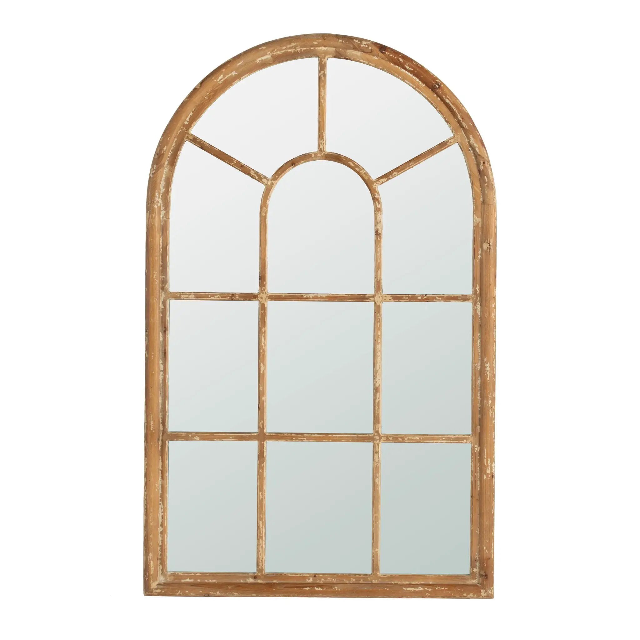 Large Arched Accent Mirror With Frame With Decorative Window Look Classic Architecture Style Solid Fir Wood Interior Decor - Brown by Unique Piece Furniture
