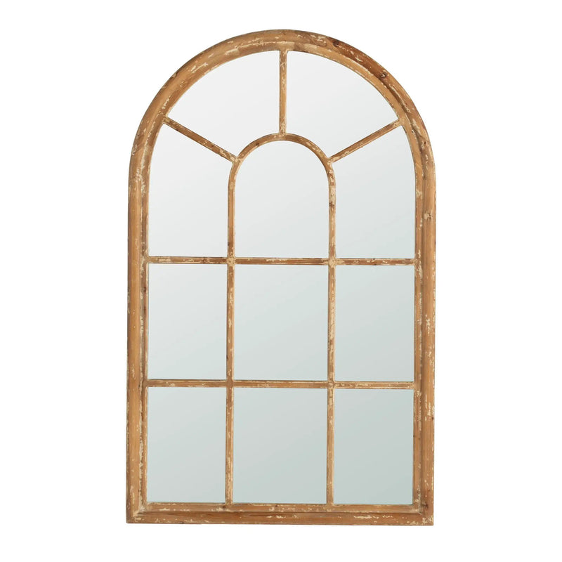Large Arched Accent Mirror With Frame With Decorative Window Look Classic Architecture Style Solid Fir Wood Interior Decor - Brown by HouseOfZazla