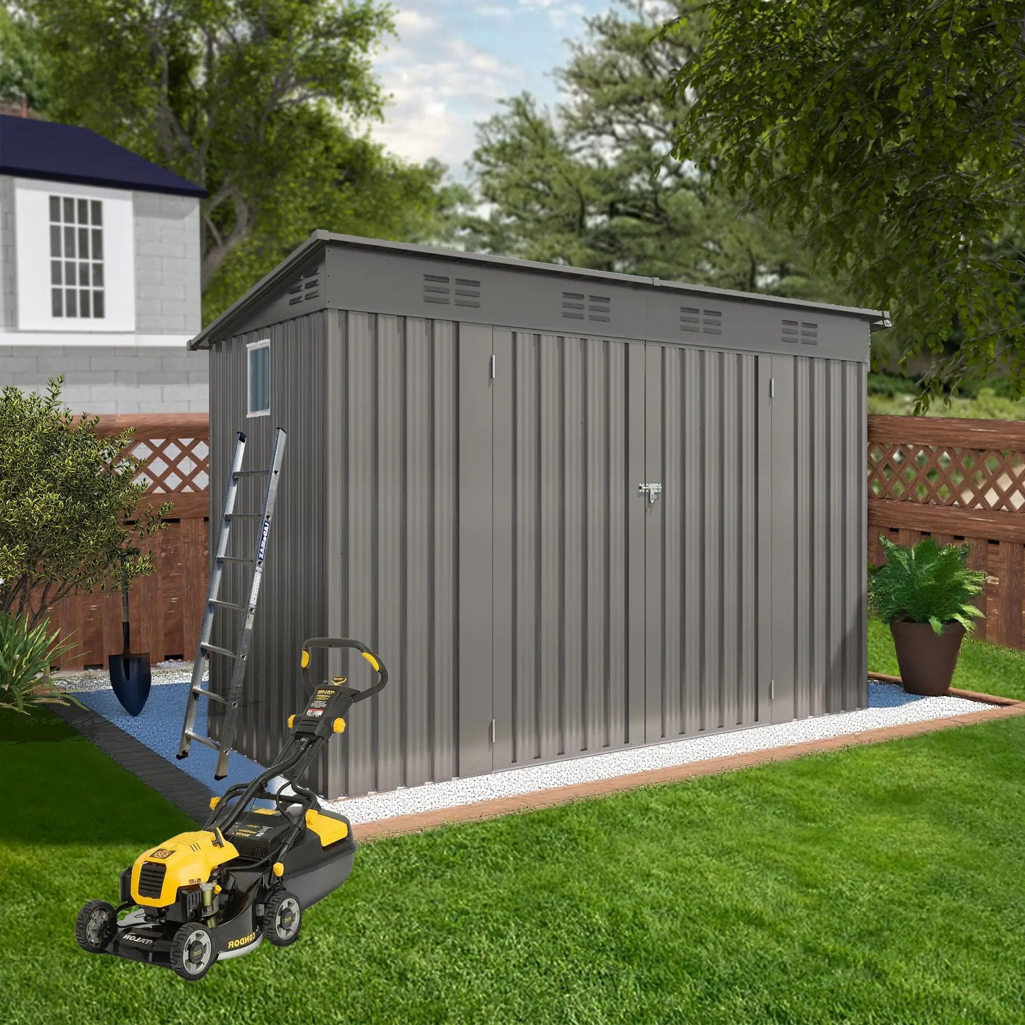 Outdoor Storage Shed, Tool House With Sloping Roof, 6 Vents And 2 Swing Doors For Backyard - Gray by HouseOfZazla