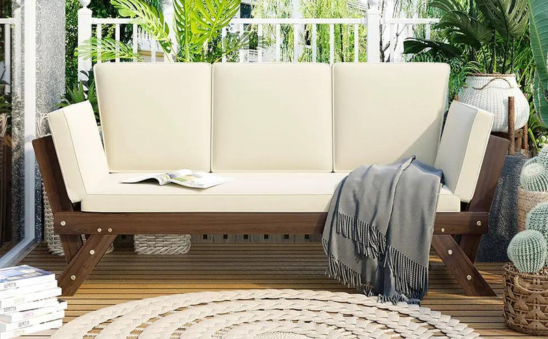 TOPMAX Outdoor Adjustable Patio Wooden Daybed Sofa Chaise Lounge by HouseOfZazla