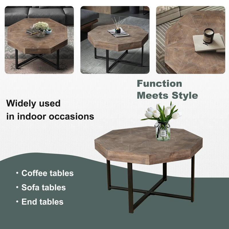 Wood Octagonal Vintage Patchwork Coffee Table by HouseOfZazla
