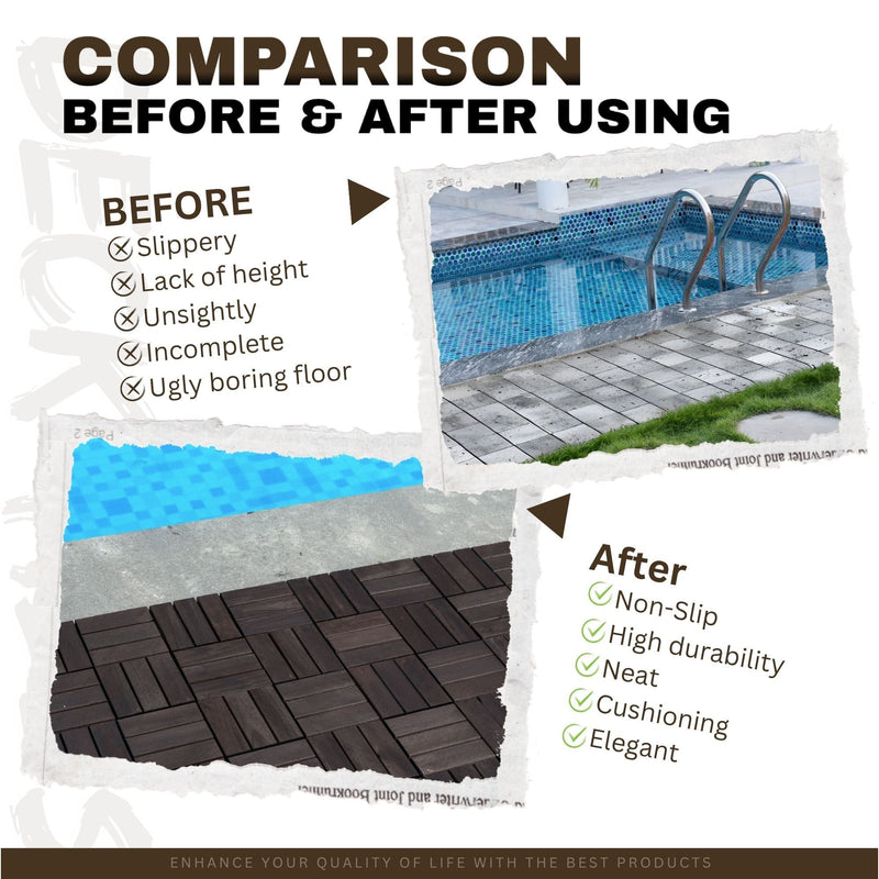 Acacia Wood Interlocking Deck Tiles Checker Pattern For Outdoor Flooring by HouseOfZazla
