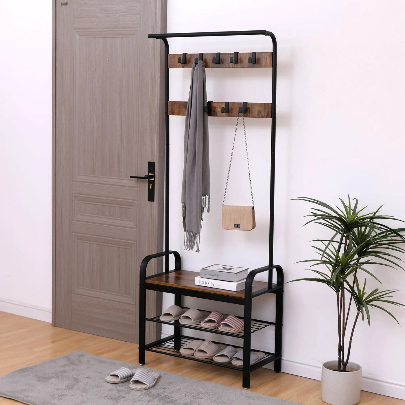 Hall Tree With Shoe Bench For Entryway With 9 Removable Hooks by HouseOfZazla