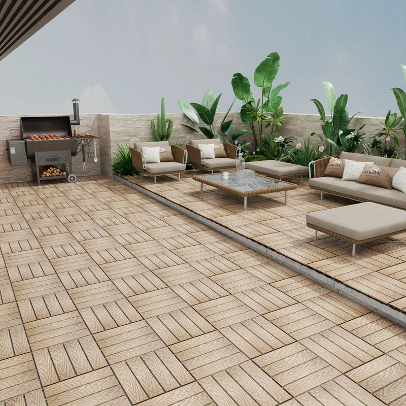Patio Deck Tiles, Interlocking Diy Flooring For Indoor / Outdoor Use (Set of 22) - Teak by HouseOfZazla