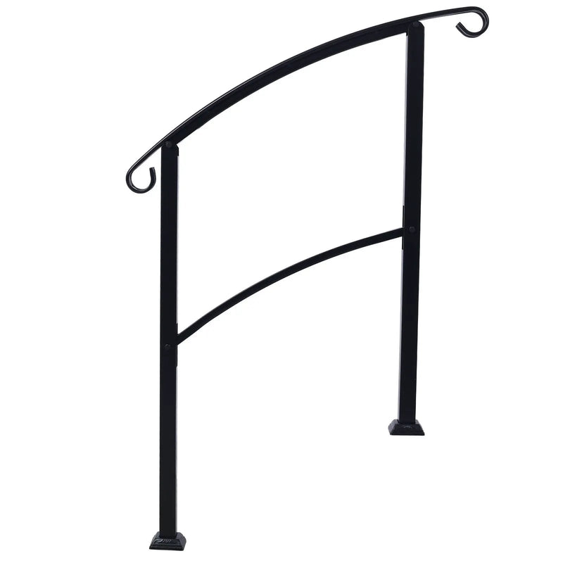 Handrails For Outdoor Steps, Fit 1 Or 3 Steps Outdoor Stair Railing, Flexible Front Porch Hand Rail, Transitional Handrails For Concrete Steps Or Wooden Stairs - Black by Unique Piece Furniture