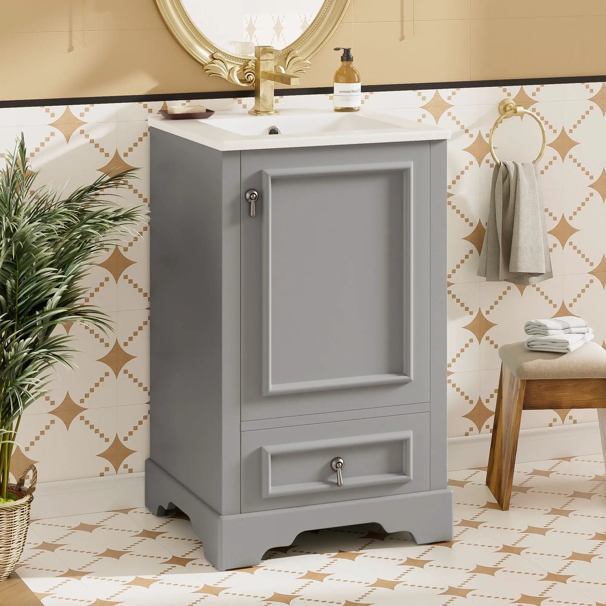 Bathroom Vanity With Sink, Soft Close Door, Adjustable U-Shaped Shelf by Unique Piece Furniture