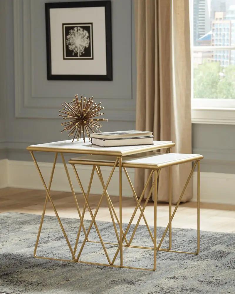 Bette 2-piece Marble Top Nesting Table Set White and Gold by Unique Piece Furniture