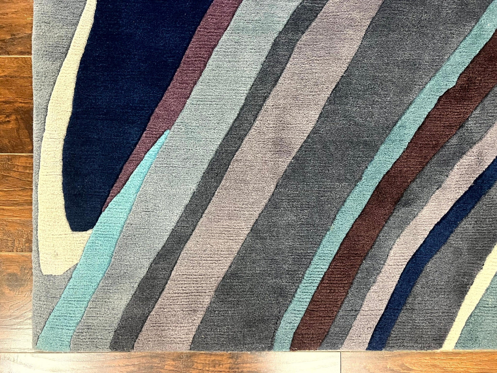Modern Nepali Handmade Wool Rug 6x8, Blues Gray Mauve, Abstract, Nepali Tibetan Rug by Jewel Rugs