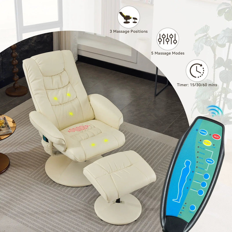 Recliner Chair With Ottoman, 360° Swivel Massage Lounge Chair With 5-Point Vibration & Heated Seat by Unique Piece Furniture