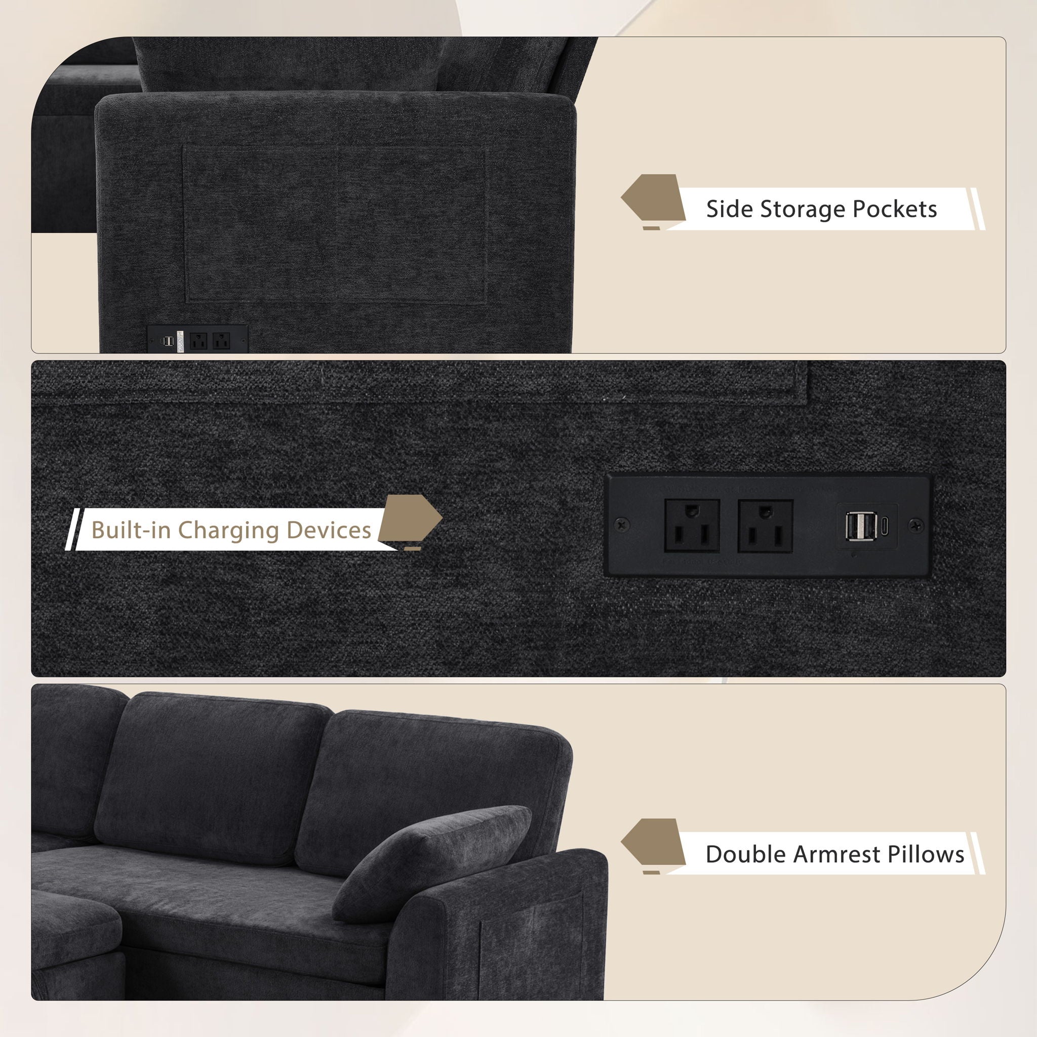 Convertible U-Shaped Sectional Sofa Bed With Reversible Chaise by HouseOfZazla