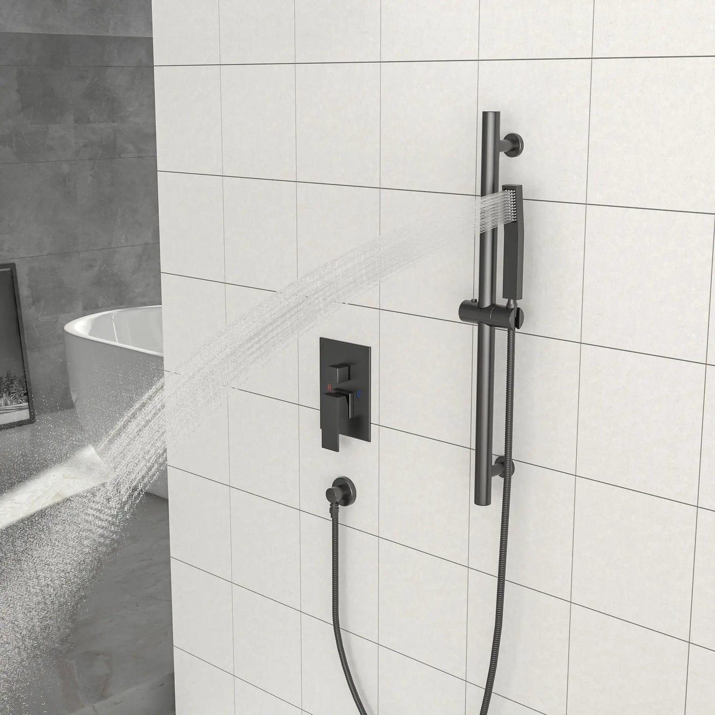 Modern Shower System With Adjustable Slide Bar, Stainless Steel And Brass Construction by HouseOfZazla