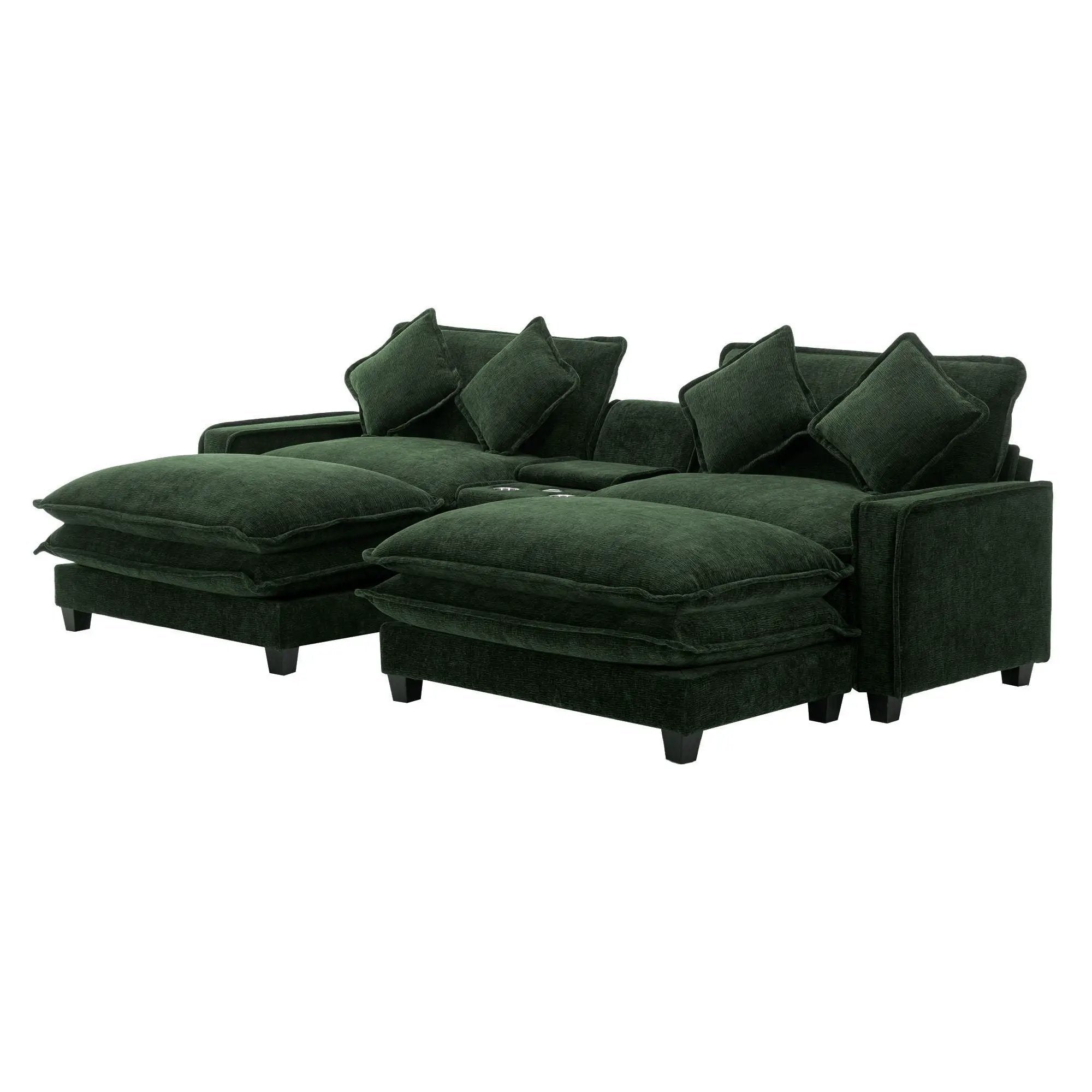 Sectional Sofa Upholstered Sofa With Two Removable Ottoman, Two USB Ports, Two Cup Holders And Large Storage Box For Living Room by HouseOfZazla