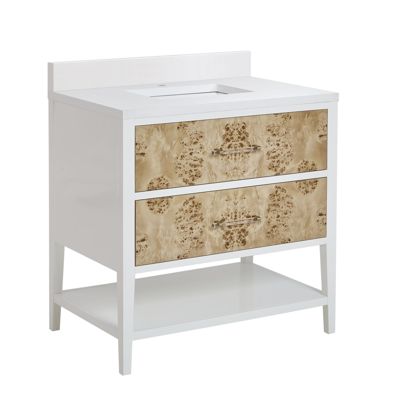 James Martin Olena 36" Single Bathroom Vanity, Polished White and Light Mappa Burl, view 28