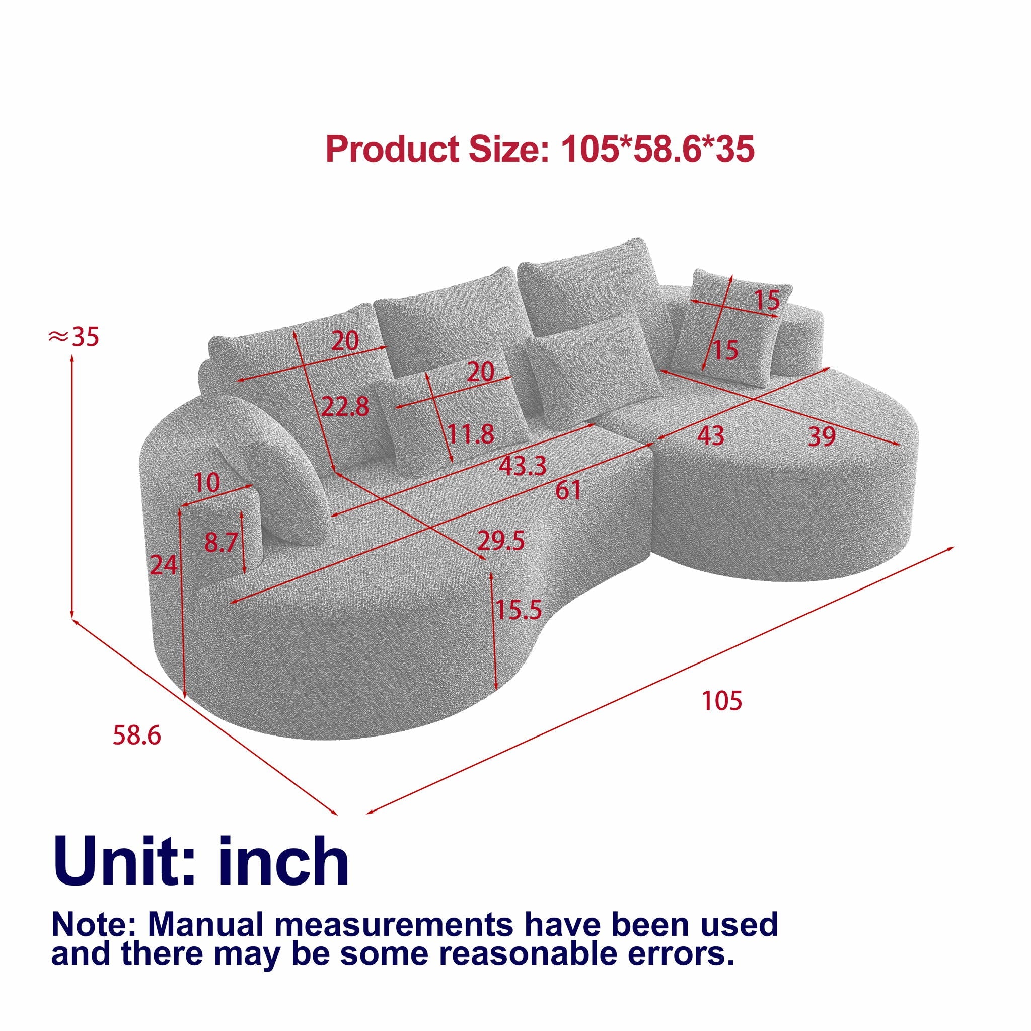 Curved Oversized Sectional Sofa With Extra Deep Seat by HouseOfZazla