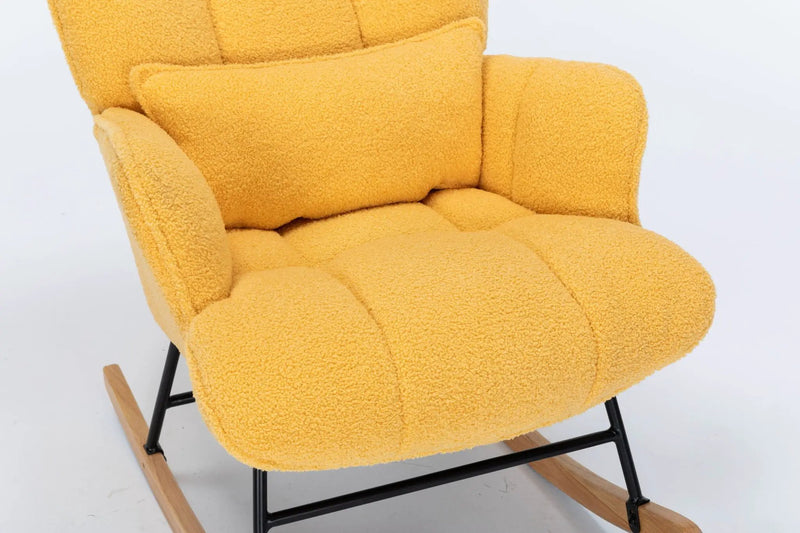 Rocking Chair Nursery, Teddy Upholstered Glider Rocker With High Backrest, Reading Chair Modern Rocking Accent Chairs Glider Recliner For Living Room - Yellow by HouseOfZazla