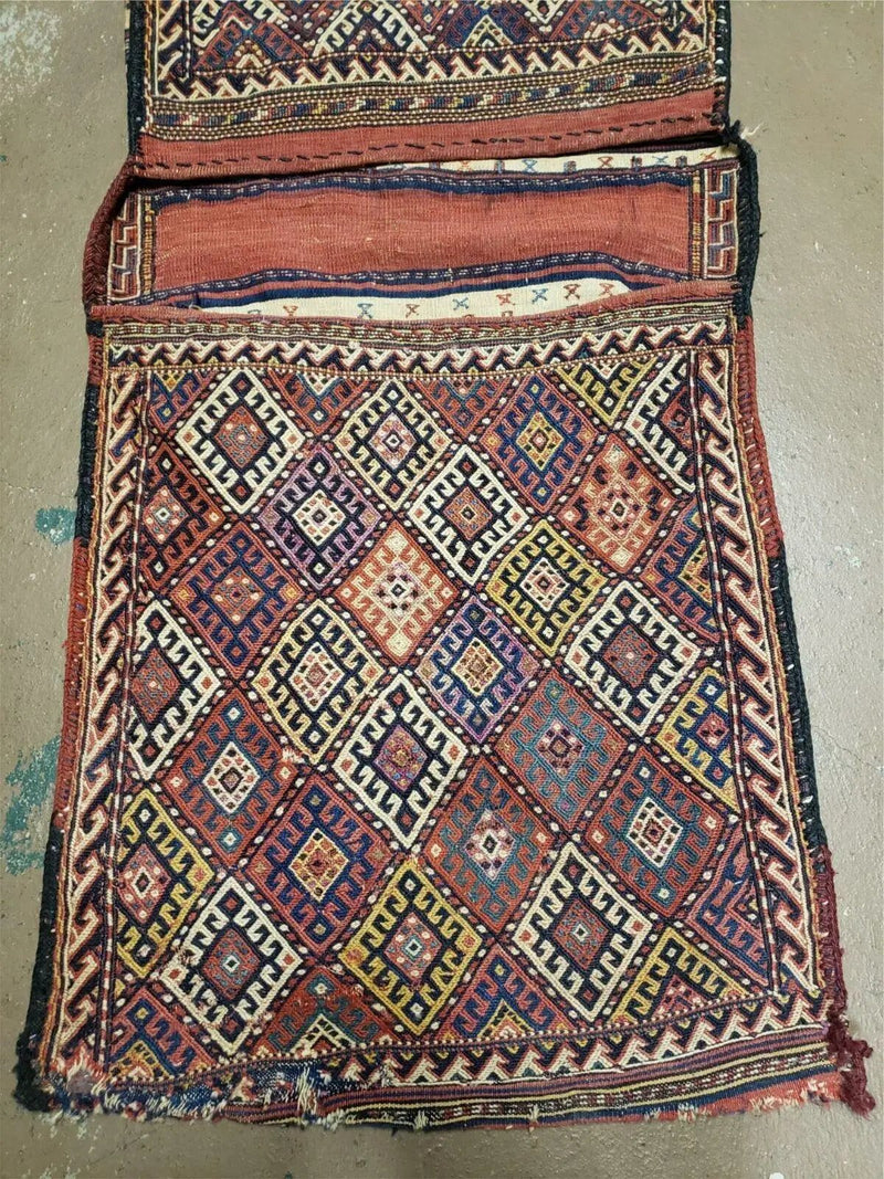 26" X 56" Antique Handmade Authentic Tribal Wool Rug Double Bag Tobreh by Jewel Rugs