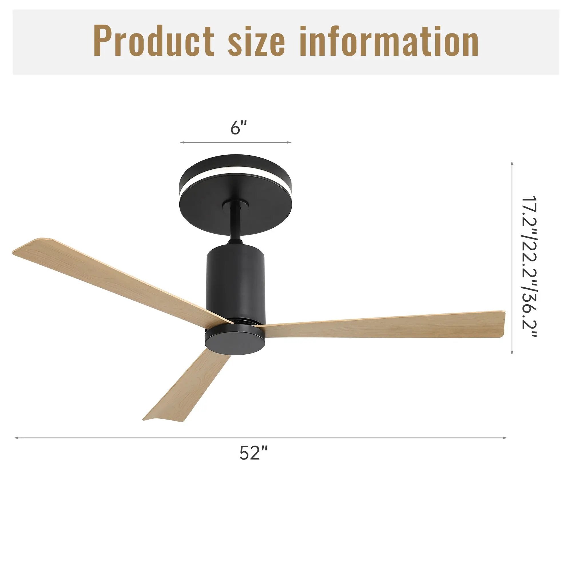 Modern Flush Mount Ceiling Fan With Led Light And Remote Control, 3 ABS Blades Noiseless Reversible Dc Motor For Patio Living Room - Matte Black by HouseOfZazla